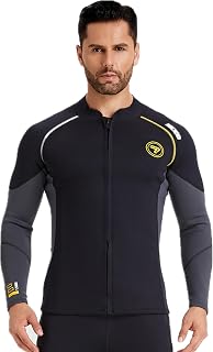 Wetsuit Top Men&Women 1.5mm/3mm Neoprene Wetsuits Jacket,Front Zipper Long Sleeves Diving Suit for Swimming,Snorkeling,Scuba Diving,Surfing