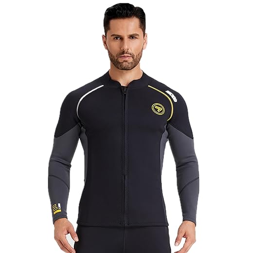 Wetsuit Top Men&Women 1.5mm/3mm Neoprene Wetsuits Jacket,Front Zipper Long Sleeves Diving Suit for Swimming,Snorkeling,Scuba Diving,Surfing