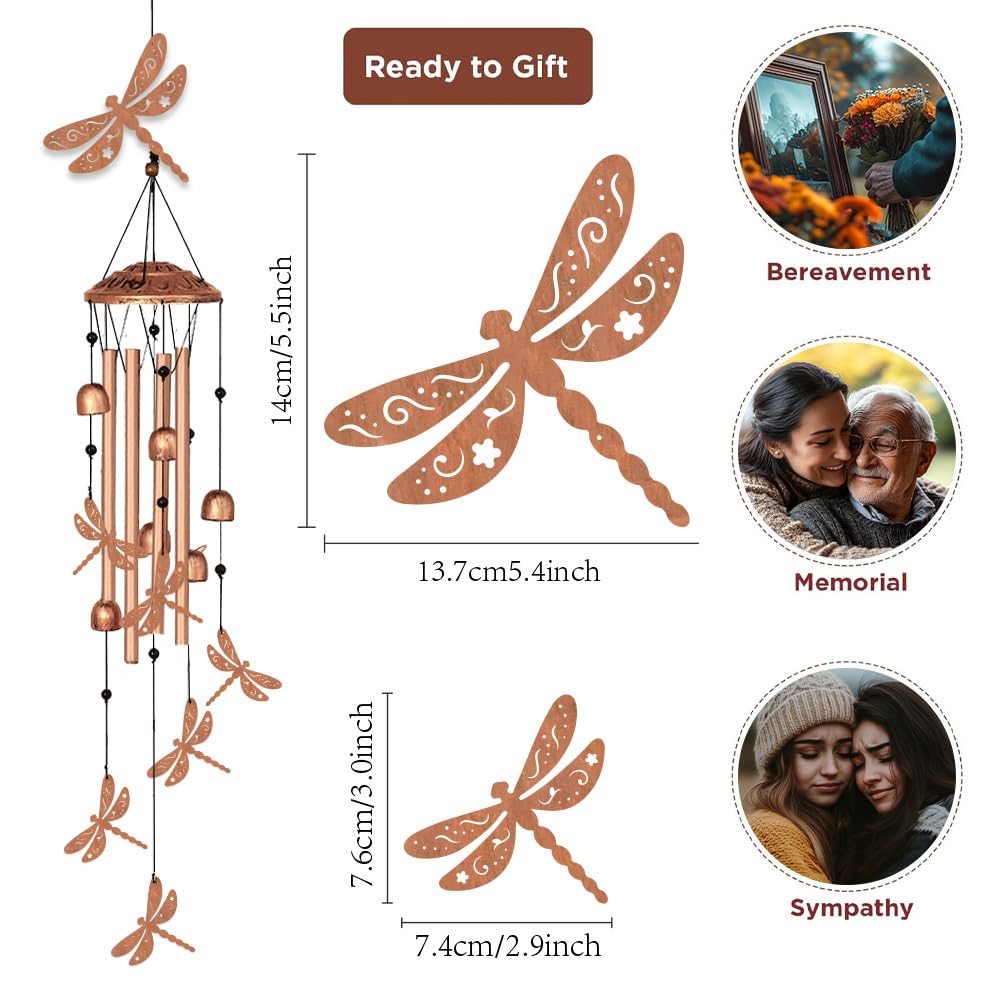 ORIGACH Scacciapensieri a forma di libellula in metallo per esterni, regalo di compleanno, regalo commemorativo per donne, uomini, mamma, nonna, moglie, amici, campanelli a vento per esterni, interni,
