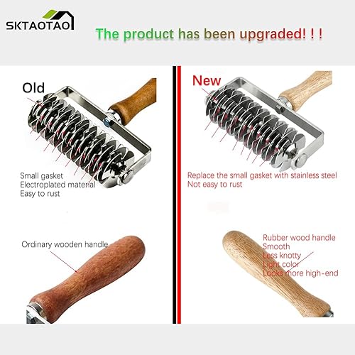 Miniatura 3 de Cortador de rodillo de celosía de acero inoxidable con mango de madera, pastel de galletas, postre, pizza, pan, pastelería, corteza de rodillo,
