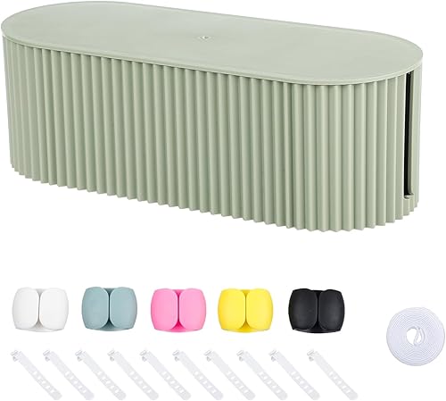 Miniatura 2 de Caja organizadora de cables verdes, caja de plástico para organizar cables con tapa, cubierta protectora de tiras de alimentación debajo de la