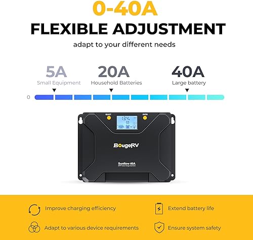 Vista 2 de BougeRV MPPT Controlador de carga solar de 40 A, con corte a baja temperatura, control de aplicación, LCD retroiluminado, regulador de panel solar