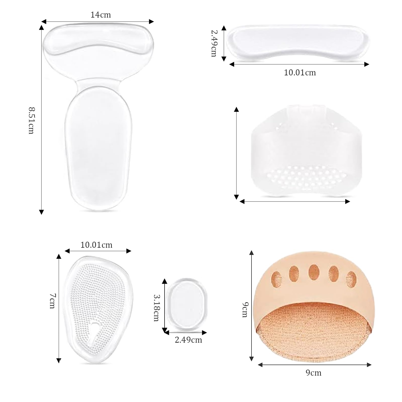 16 pezzi Set di cuscinetti per pianta del piede, solette per tacchi alti, solette antiscivolo in gel, cuscinetti per pianta del piede riutilizzabili, solette in gel per tacchi alti, sollievo dal