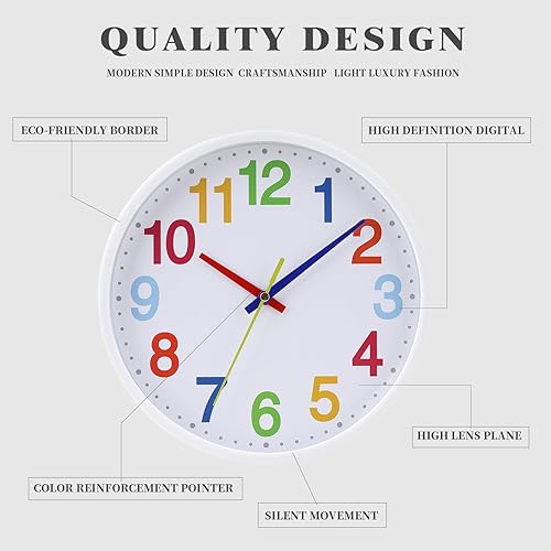 Miniatura 9 de Time Teaching Clock - Reloj de pared silencioso de 8.5 pulgadas para niños, reloj de pared decorativo de cuarzo silencioso sin tictac para aulas de