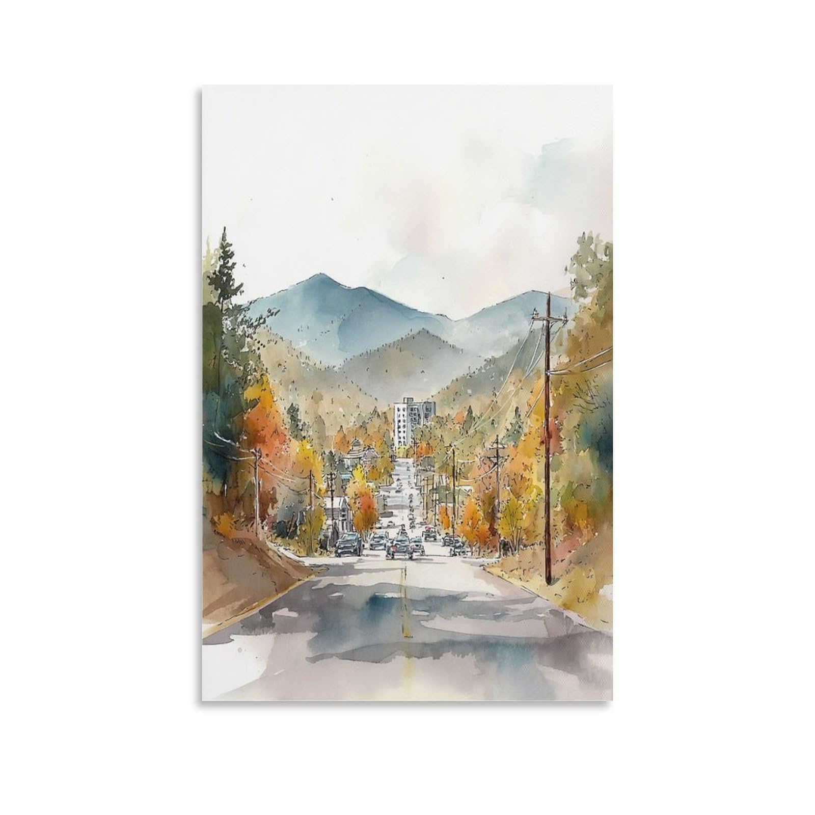 XWYMXZ Flagstaff Arizona Watercolor Art Print Scenic Travel Posters 24x36inch(60x90cm) Vintage Watercolor Canvas Art