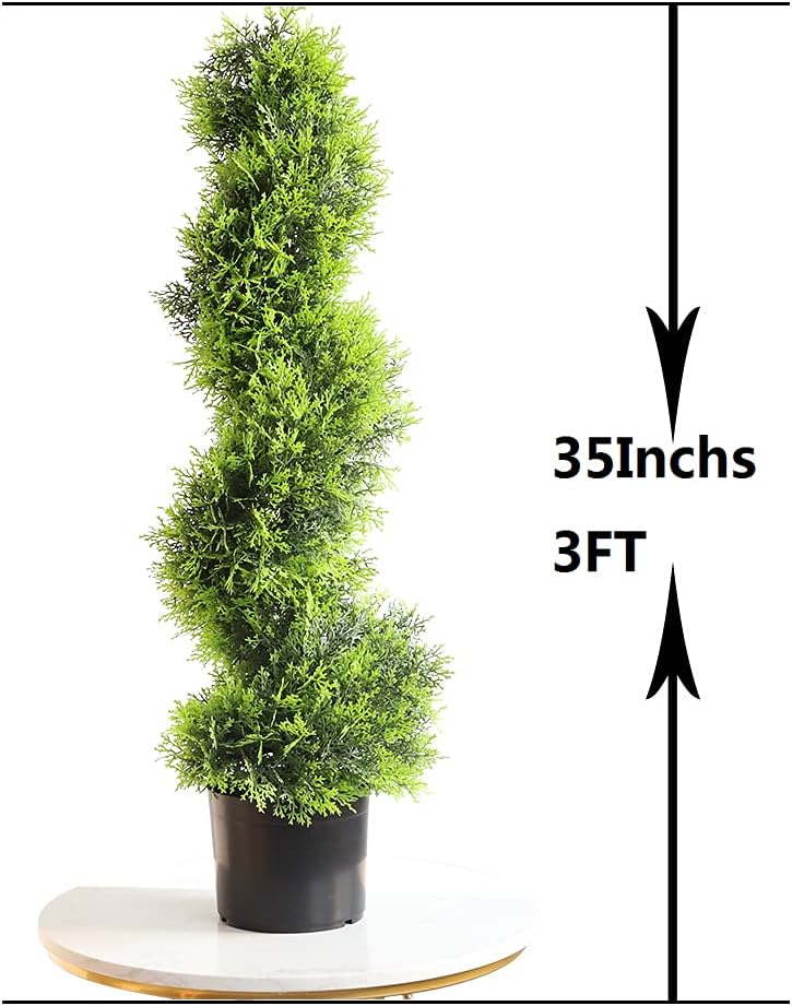 3 Foot Topiary Tree Artificial Plants Boxwood Spiral Topiaries Plant Fake Trees for Decor Indoor/Outdoor in Black Pot (Set of 2) -