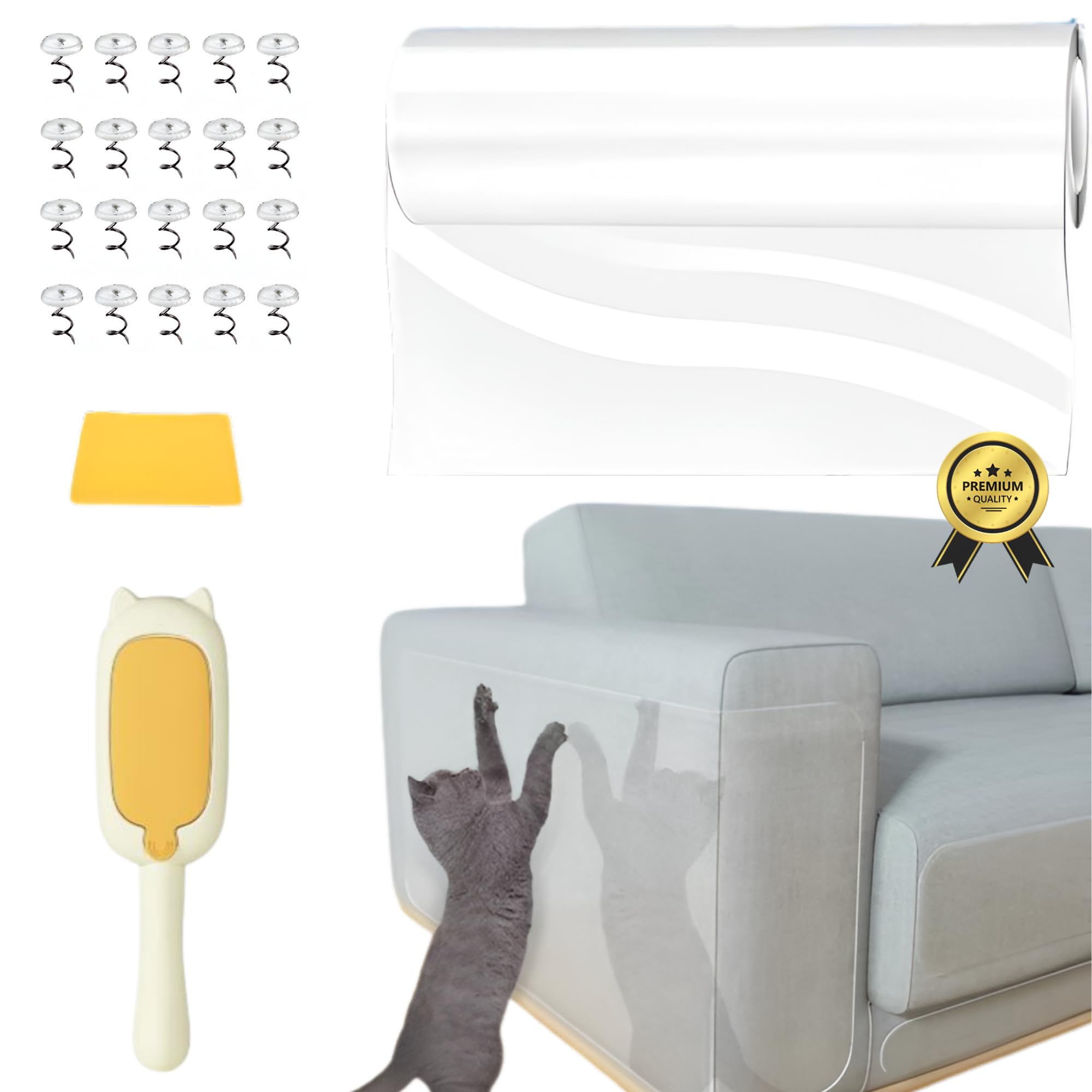 Protector Sofa Gatos Arañazo 30 * 500 cm-Antiarañazos Gatos Sofa Adhesivo-Protector de Sofa Anti Gatos Fácil de Instalar-Plastico Sofa Gato Transparente + Quita Pelos Mascota para Ropa, Sofá o Sábana