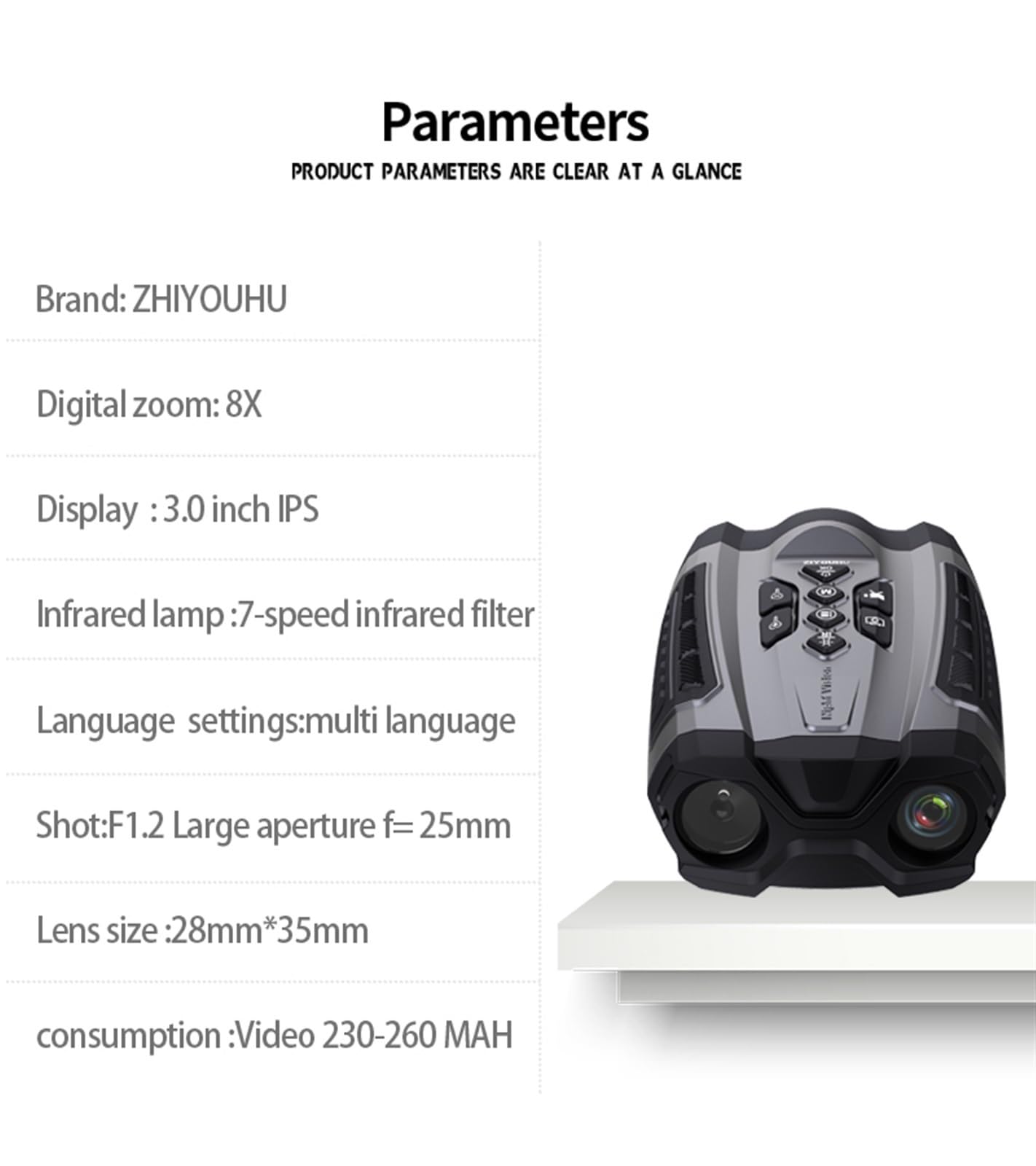 Noktowizor, Nowa lornetka noktowizyjna 10X z zoomem cyfrowym 7 klasy kamera wideo na podczerwień 4K FHD duży ekran do obserwacji myśliwskiej JG-20 Obserwacja HD na zewnątrz