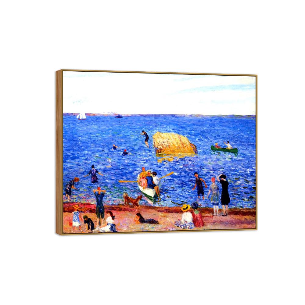 SDYSKKUG William Glackens Canvas Wall Art Prints for Living Room. Rock in Bay 72x60cm Wood Frame