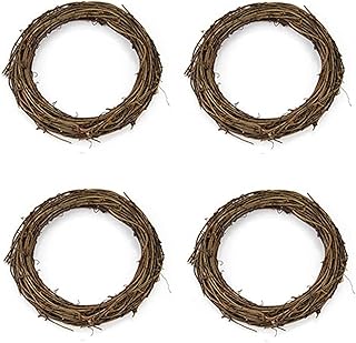 4 Pcs Grapevine Wreaths Round Rattan Vine Branch Wreath Garland for DIY Crafts, Christmas Holiday Party Decorations, Wedding Supplies (15 CM)