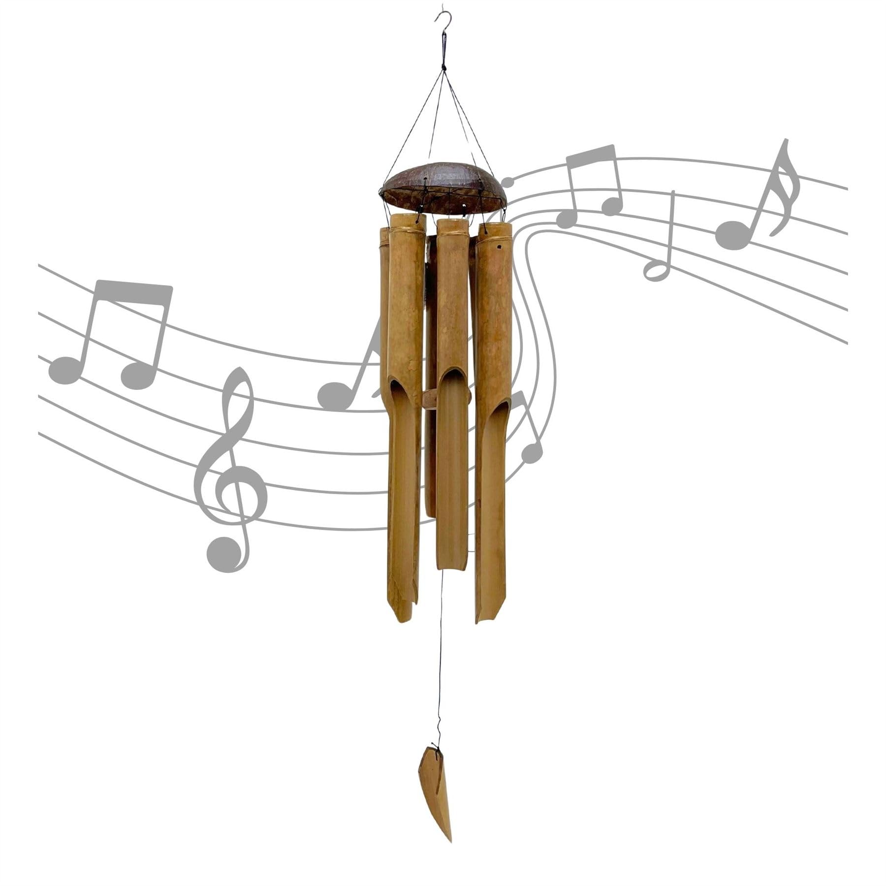 Large Bamboo Wind Chime for Garden, 54cm Wooden Outdoor Wind Chime with Coconut Shell Hanging Garden Ornament