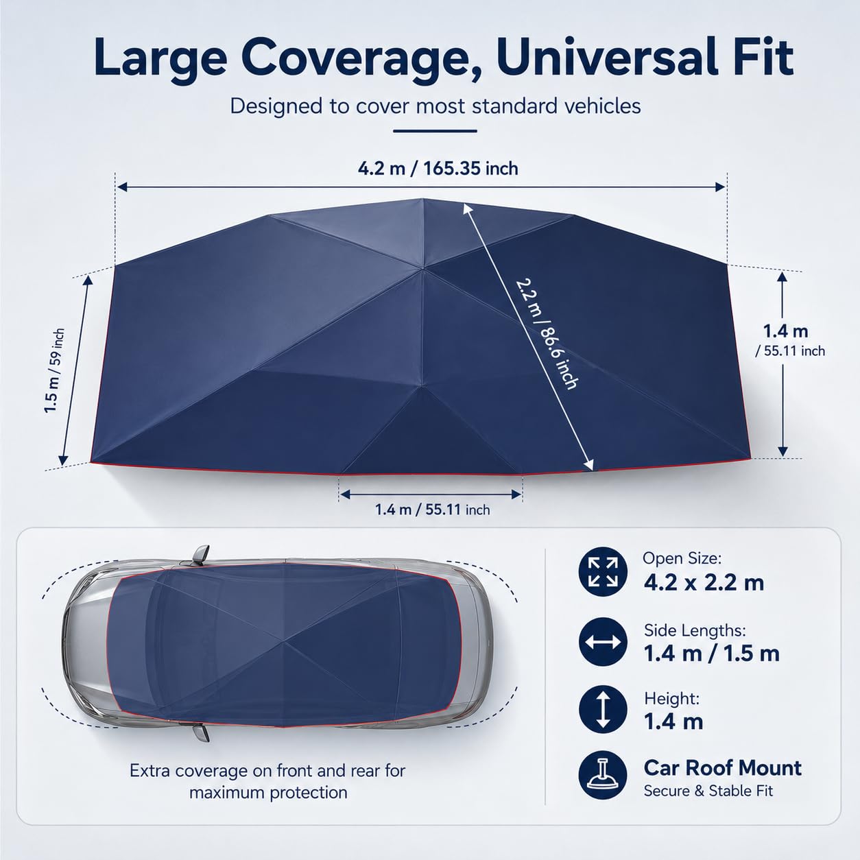 Tente de parasol semi-automatique pour voiture avec UPF 30+, imperméable, universelle, protection solaire, protection contre les intempéries, pour l'extérieur, voyage, portable, pliable