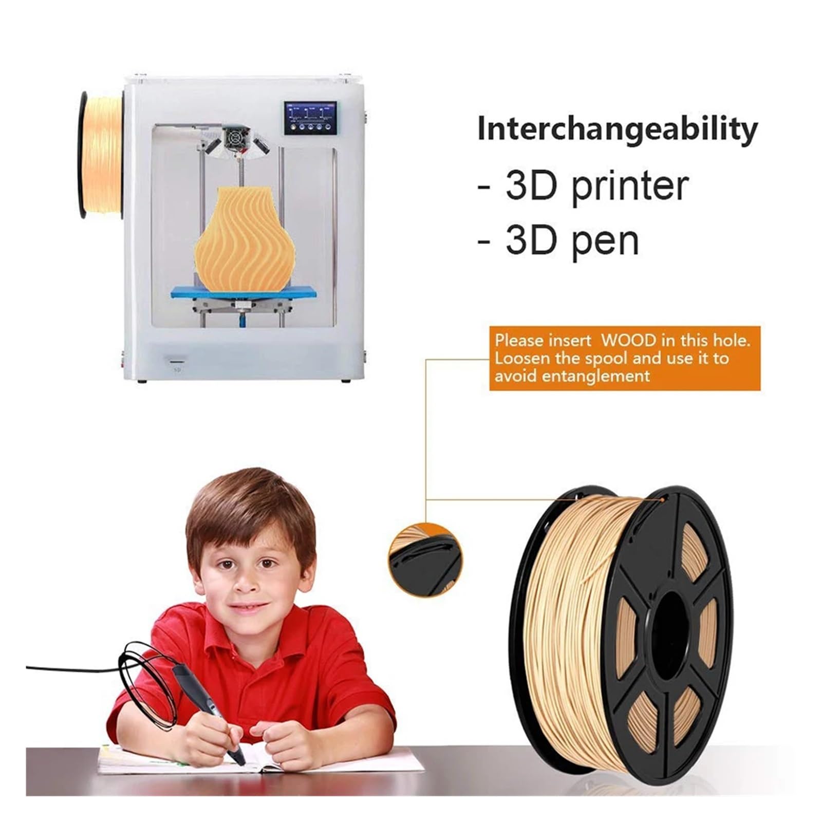 3D Drucker Filament, HOLZ 1 kg PLA-Filament, 1,75 mm, keine Blasen, keine Knoten, biologisch abbaubarer Druck, Ornament, Baum, Kunstwerk, Holz, realistisch