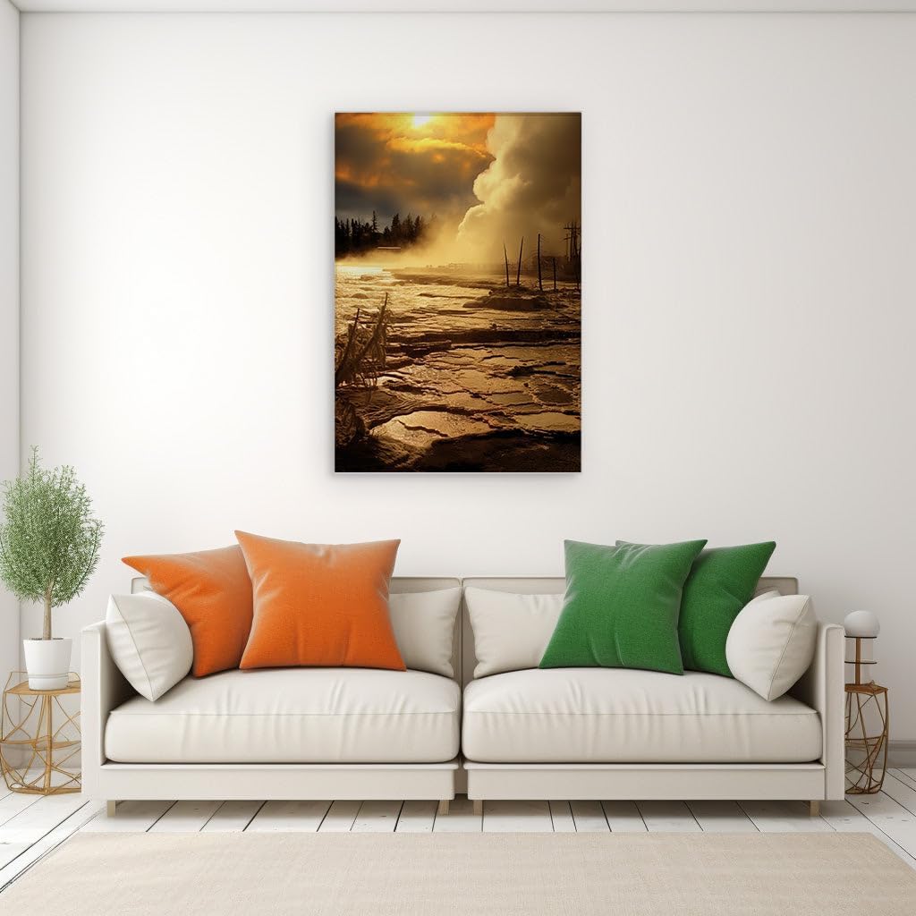 Canvas for Living room. Golden Twilight Serenity: A Dreamy River Sunset Enveloped by Whispering Forests, 27 x 18 inch Canvas Wall Art - Contemporary Masterpieces - Modern Home Decor