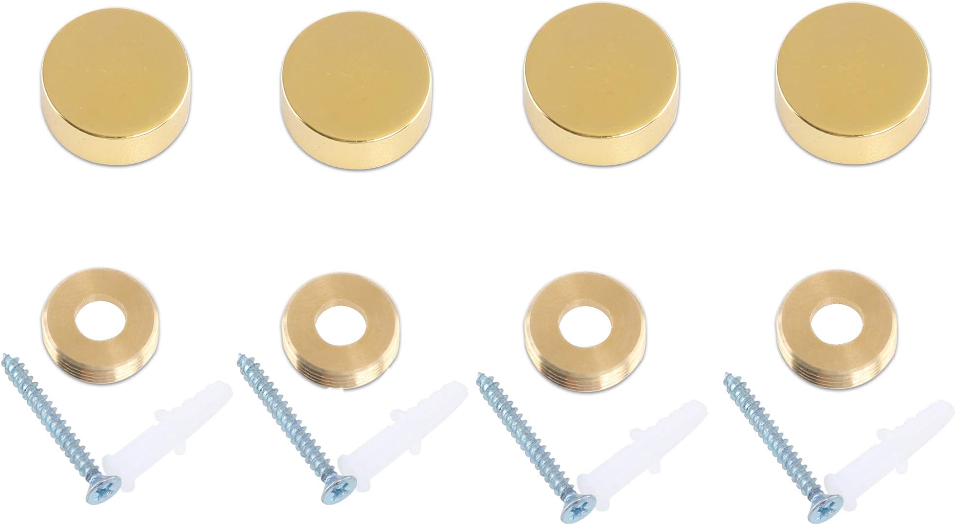 Decorative Mirror Screws Cap Cover Nails, Cap Fasteners, 0.6",Polished Gold, 4 Pack