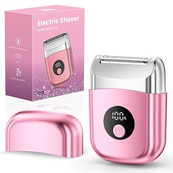 Cordless Electric Razors for Women, Travel Electric Shaver with LED Display, Rechargeable Body Trimmer Shaver for Private Area, Face Underarms Bikini,Lips,arms, Legs Pink