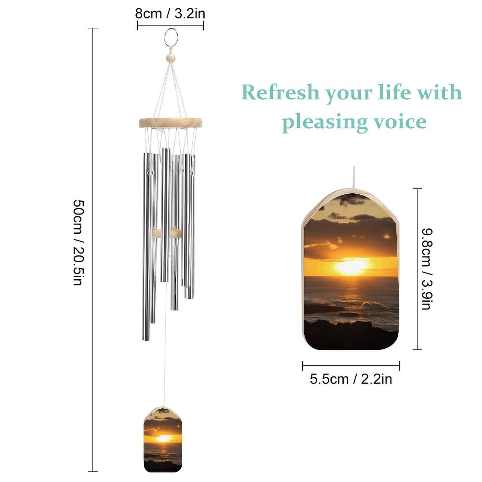 Outdoor Wind Chimes, Sunset Hawaii Beach Printed Wind Chimes,Simple Wind Chimes,Curtain Wind Chimes for Home Decoration