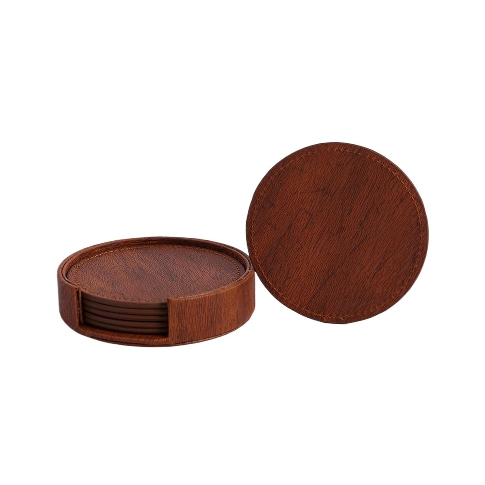 Insulated Coasters 2Sets 6Pcs Wood Grain Leather Coasters Placemats Tea and Coffee Cups Cushions Home Bar Counter Insulated Rack Non Stick(B)