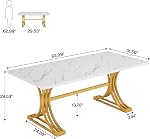 LITTLE TREE 63" Rectangular Dining Table for 4-6, Modern Dining Table with White Marble Top & Gold Metal Base, Rectangle Kitchen Tables for Home, Dining Room, Faux Marble White & Gold (Table Only)
