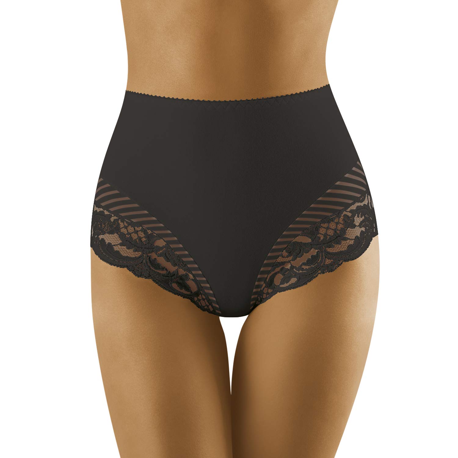 Wolbar Women's High Waisted Lace Briefs WB436, Black,L