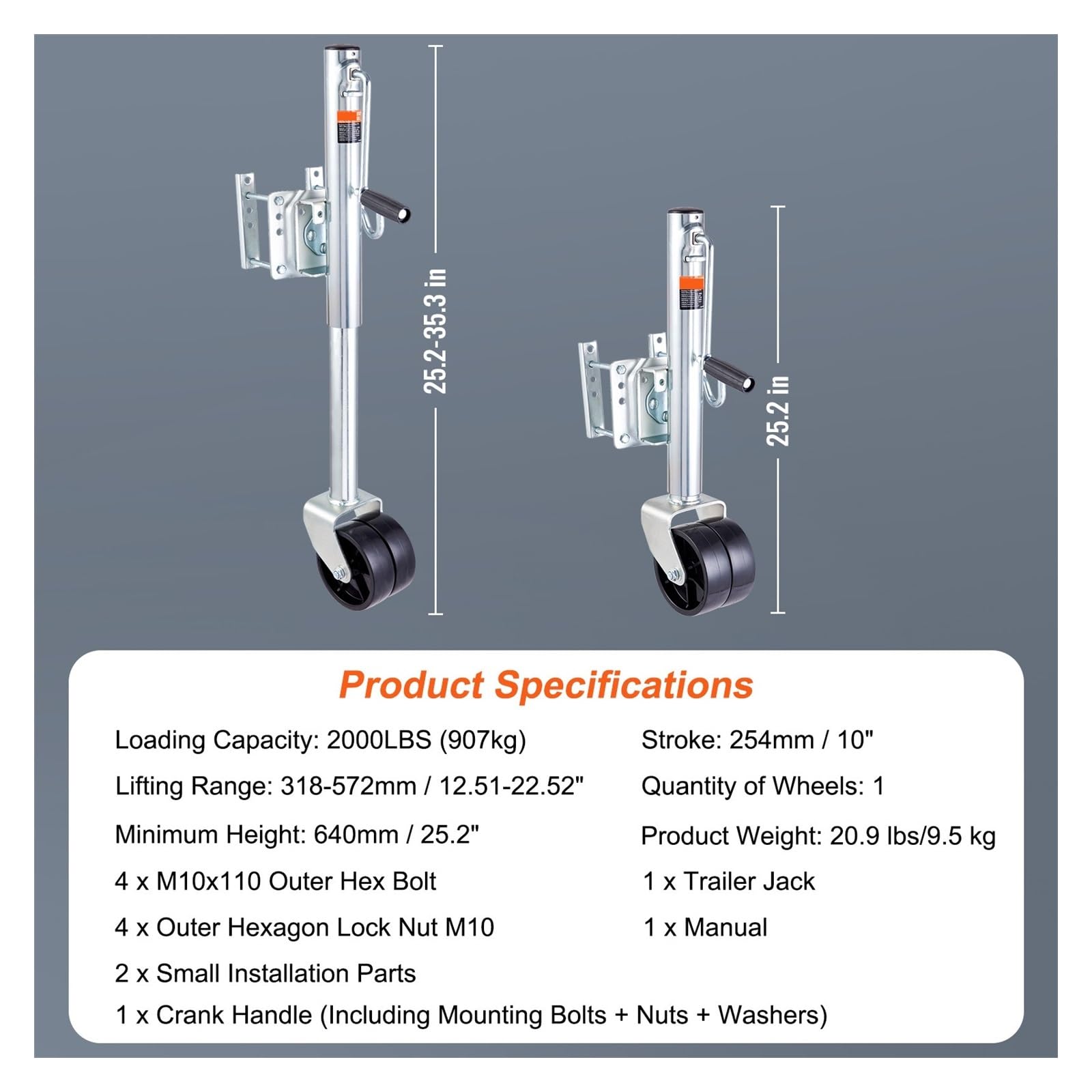 Cric per Auto 1000/1500/2000lbs Supporto per Lingua per Jack per Rimorchio con Solido Vento Laterale Ruota Rotonda Sollevamento Accessori per Parti di Camper per Barche Prestazioni Durevoli, Facile