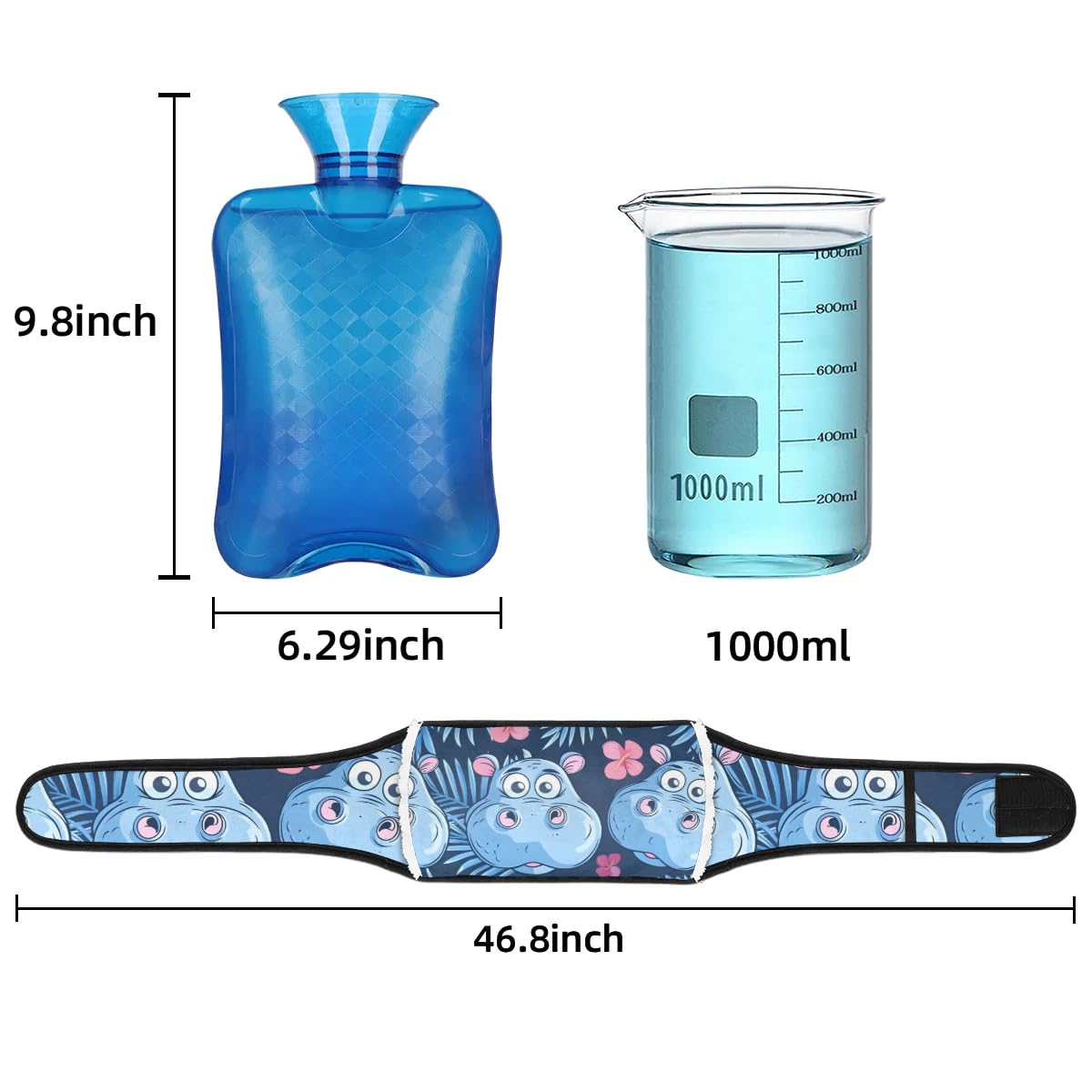 Hot Water Bag with Waist Cover Rhino Tropical Leaf Warm Hot Water Bottle Belt Plush Double Hand Insert Wearable Water Bag Detachable Hot Bottle Pouch for Neck Shoulder Pain Relief