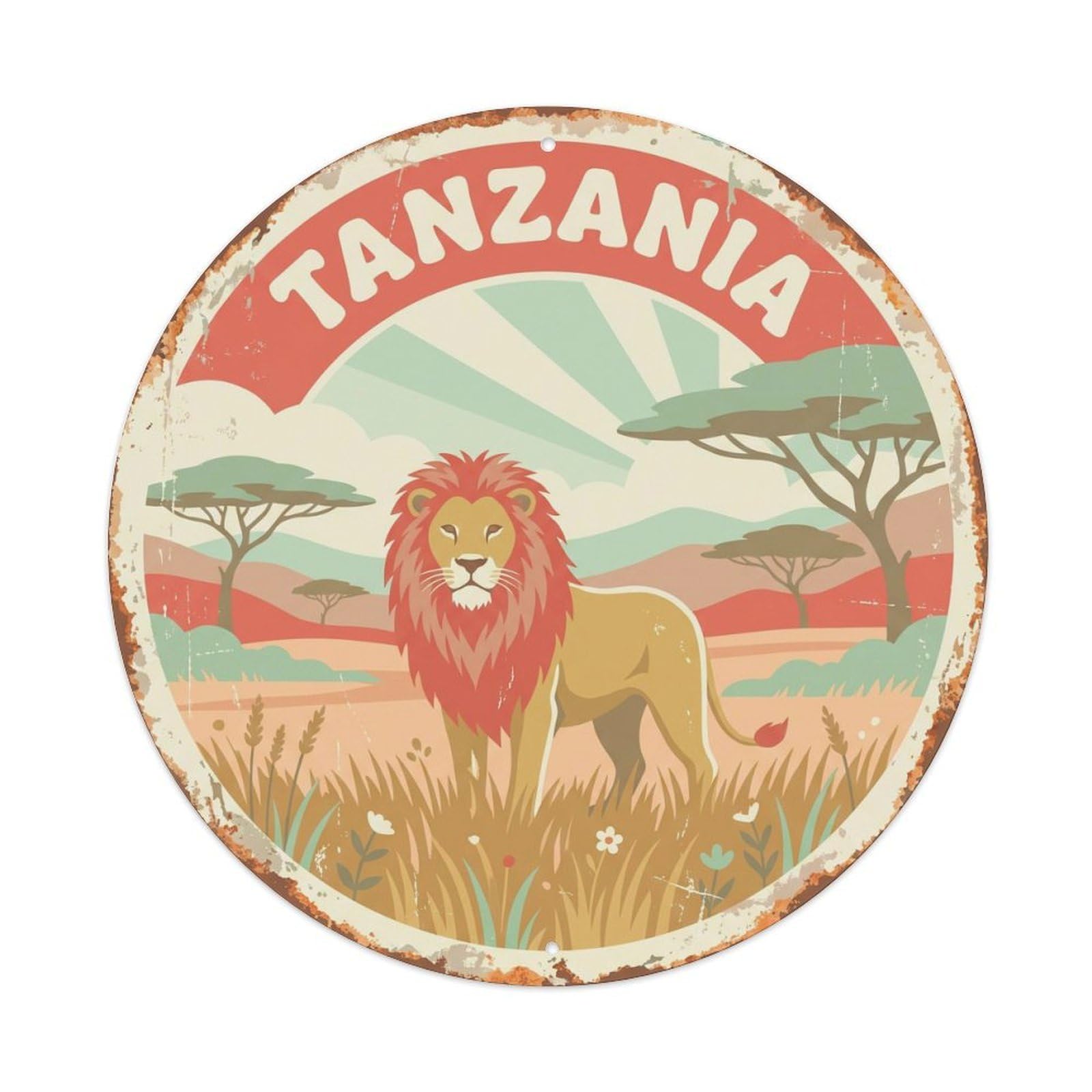 Tanzania Lion Grassland Dawn Metal Tin Sign