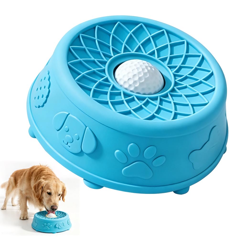 Slow Feeder Dog Bowl with Built-In Rolling Ball, Anti-Slip Lick Bowl, Lick and Roller Bowls for Liquid Treats, Interactive Slow Feeding Bowl for Dogs, Dietary Supplement Post-Op Nutrition -C