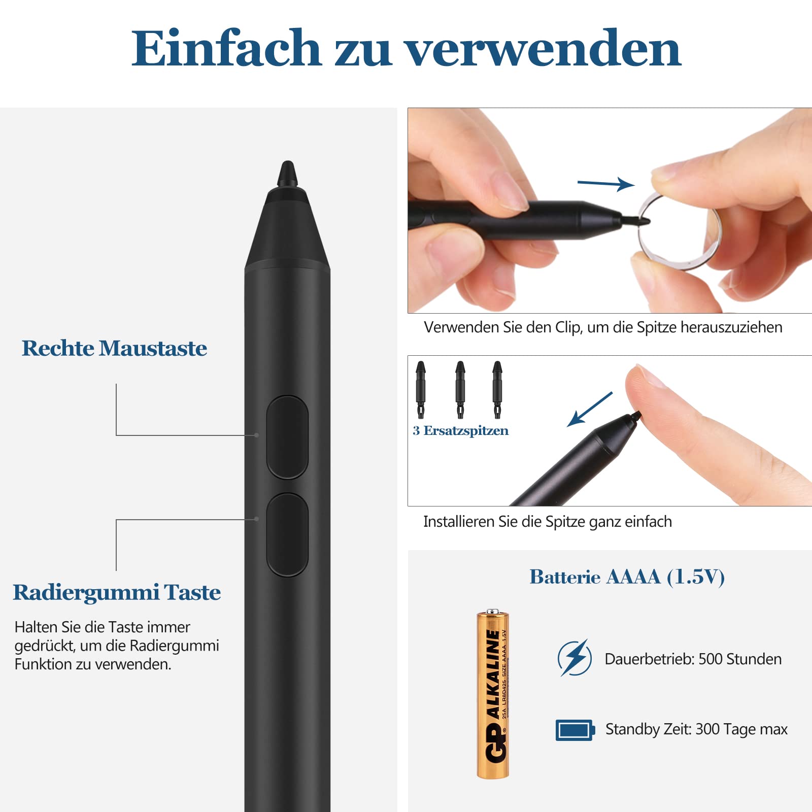 3 Punte MEKO Per Penna Surface Pen - HB, H, 2H, Compatibili Con Surface Pro 4/2017, 4096 Livelli - Foto 6