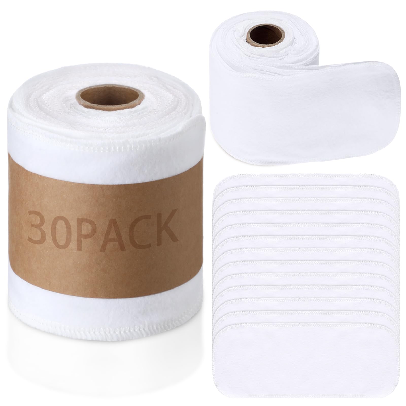 FuWeave 30 Pack Reusable Toilet Paper No Tear Bidet Towels, White