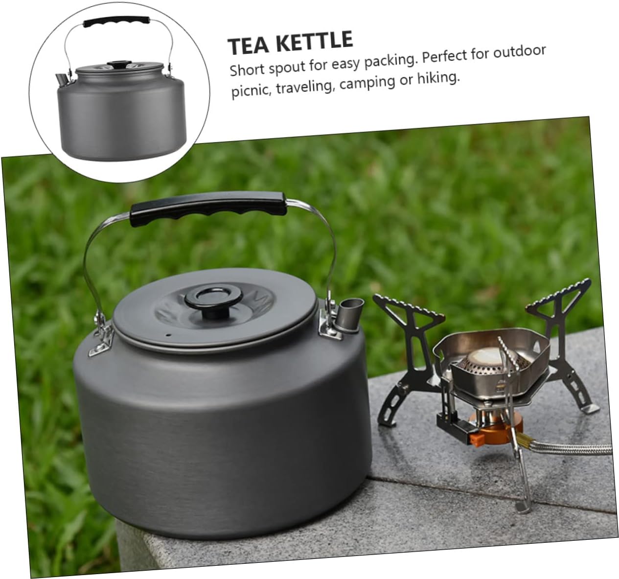 2L Outdoor Camping Tea Pot Portable Stainless Steel Kettle for Coffee and Tea Lightweight Water Boiler for Hiking and Picnics