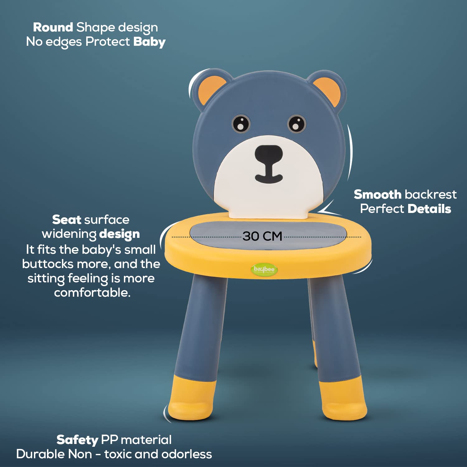 Baybee Teddy Detachable Baby Chair for Kids Study Table Chair with Non-Slip Base & High Backrest | Booster Seat for Baby | for Toddlers 1 to 5 Years Boys Girls (Dark Blue) 2
