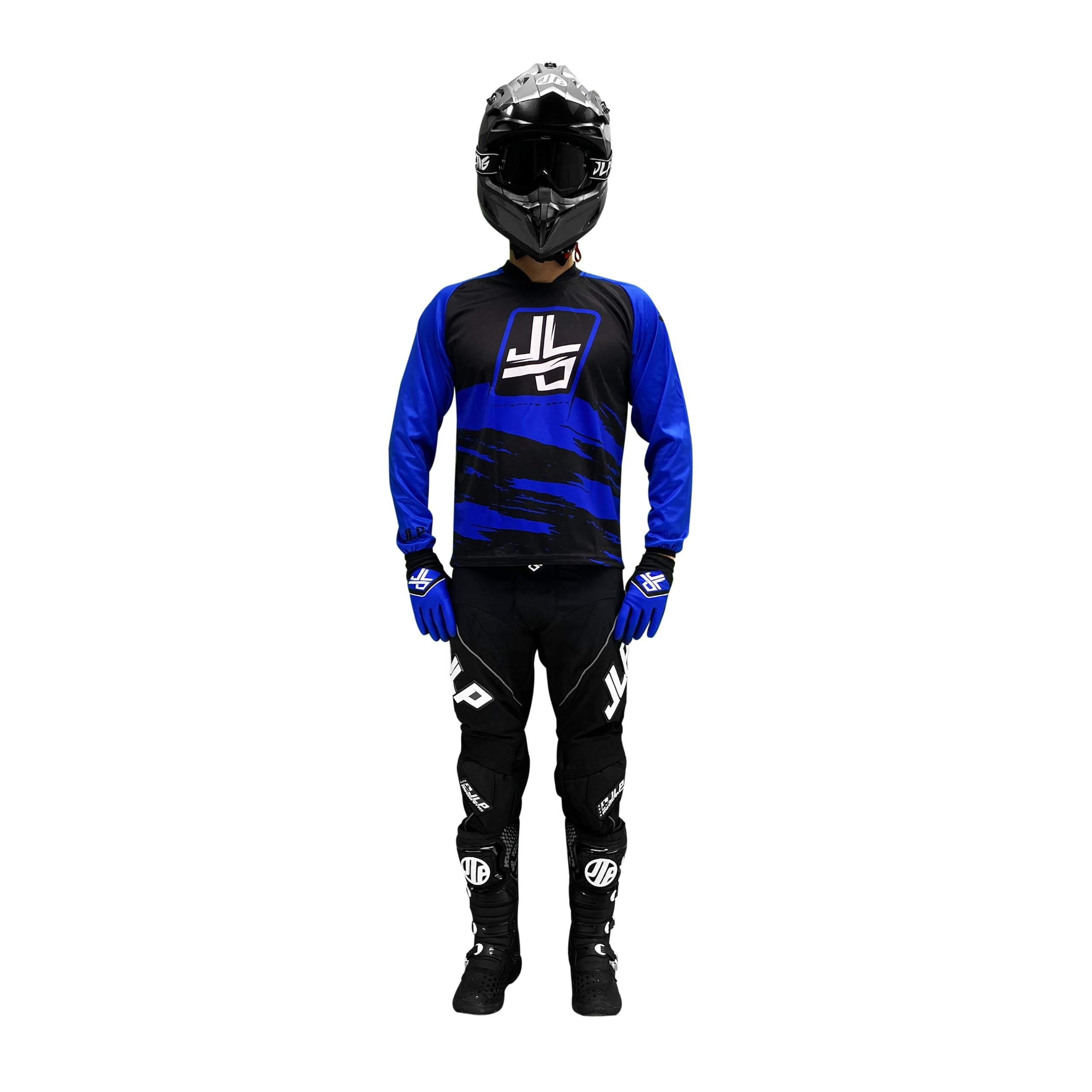 JLP RACING Tenue Enfant Pantalon Maillot Gants Moto Cross Quad Enduro VTT BMX MTB Taille Enfant 8 9 Ans Snatch Bleu L