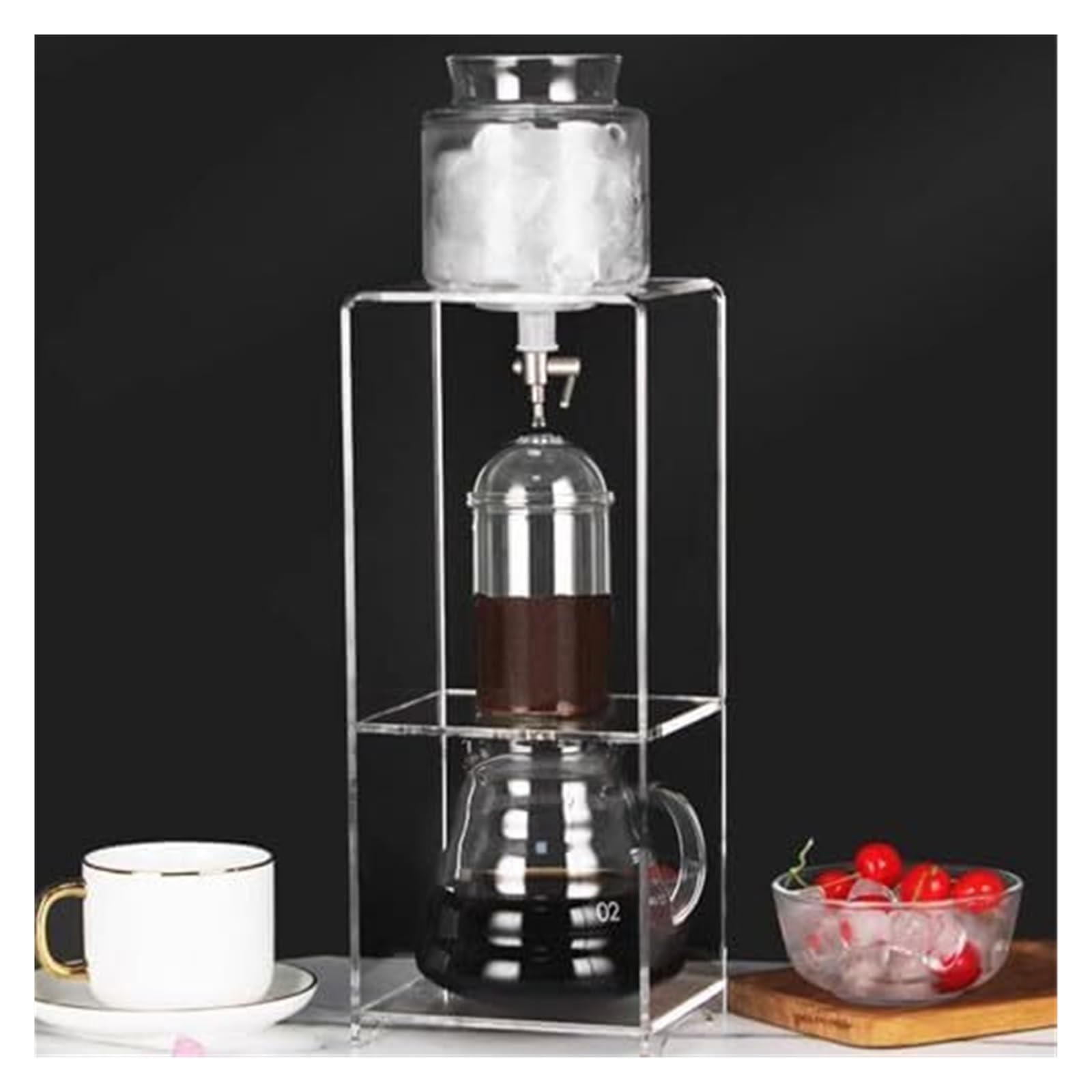 Cafetera Cold Brew, filtro de acero inoxidable, soporte acrílico, flujo ajustable, 3-6 tazas