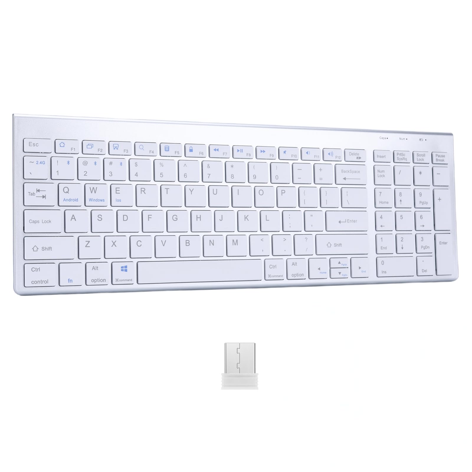 Genérico Teclado Inalámbrico,Teclado inalámbrico español，QWERTY Layout,2.4G y 3 Bluetooth de Canales,Inalámbricos Ultra DelgadoCon Teclado numérico,Teclado inalámbrico bluetoothpara Desktop/PC/Laptop