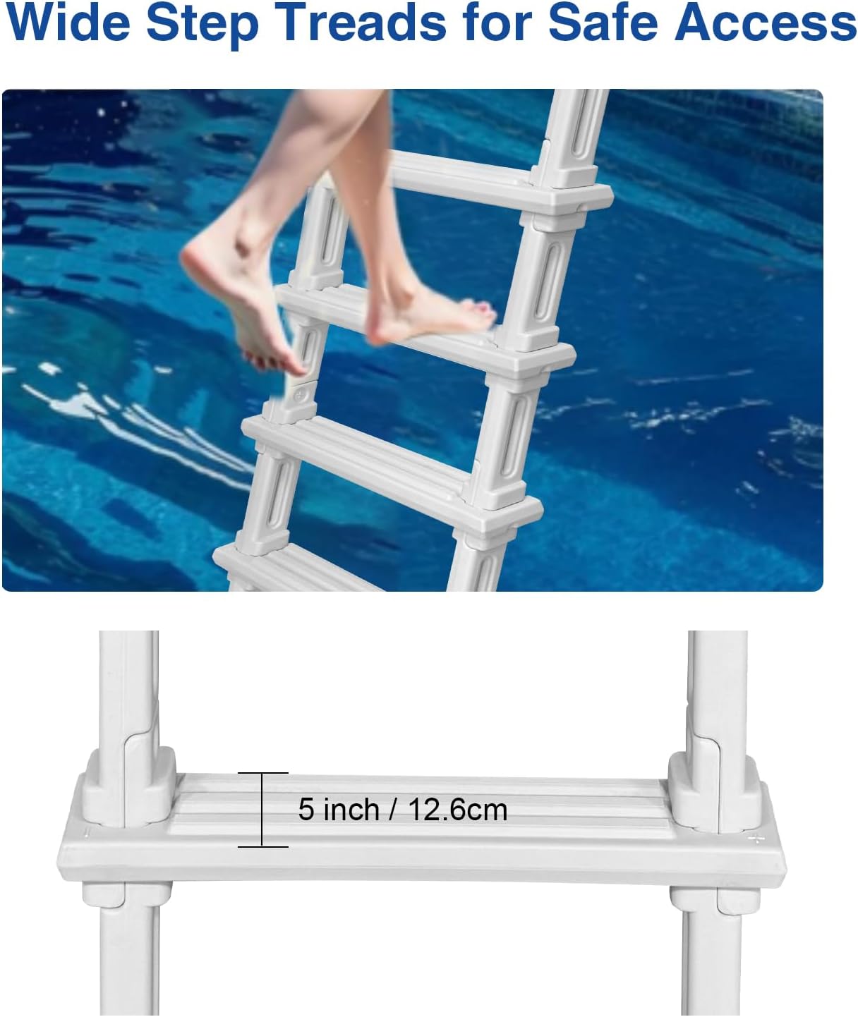 Swimming Pool Ladder, 5 Step Pool Ladder with Double Handrails Stair and Non-Slip Steps for 48-54 in Inground & Above-Ground Pools, 400 lbs Capacity, White