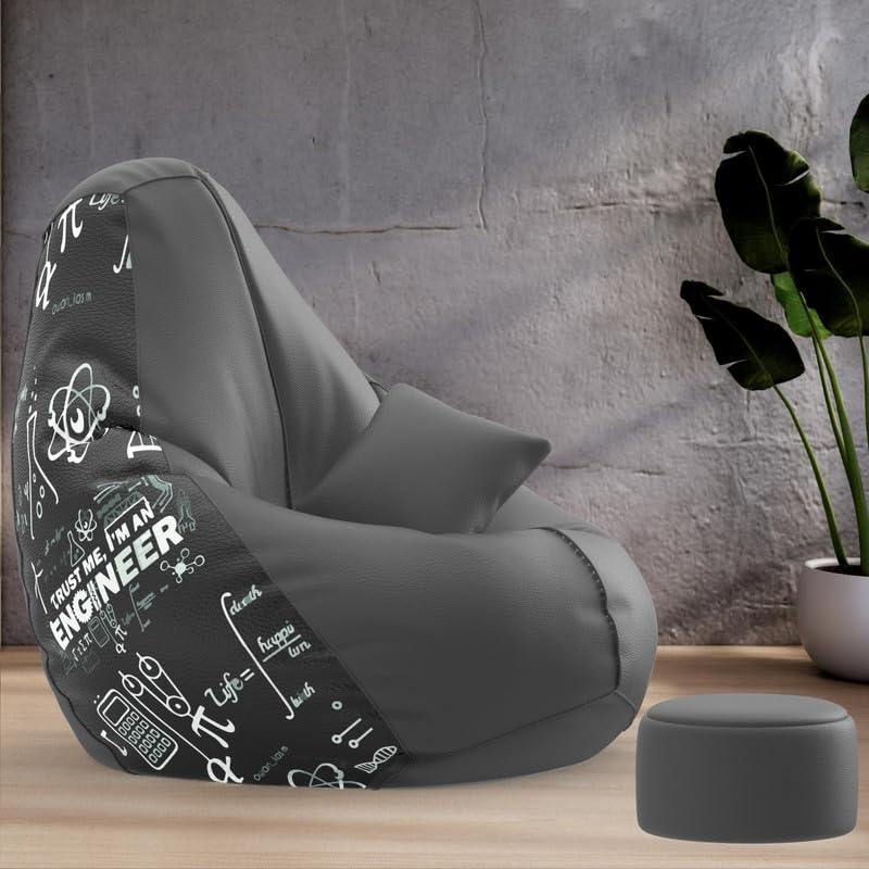 Biggie Bean Bag Chair Cover 4XL Evergreen Classics Bean Bag-Loud Prints-Soft Landings-Styled with Free Cushion & Footrest (Matching Color : Printed Trust Me I'm an Engineer-Grey)-image-6