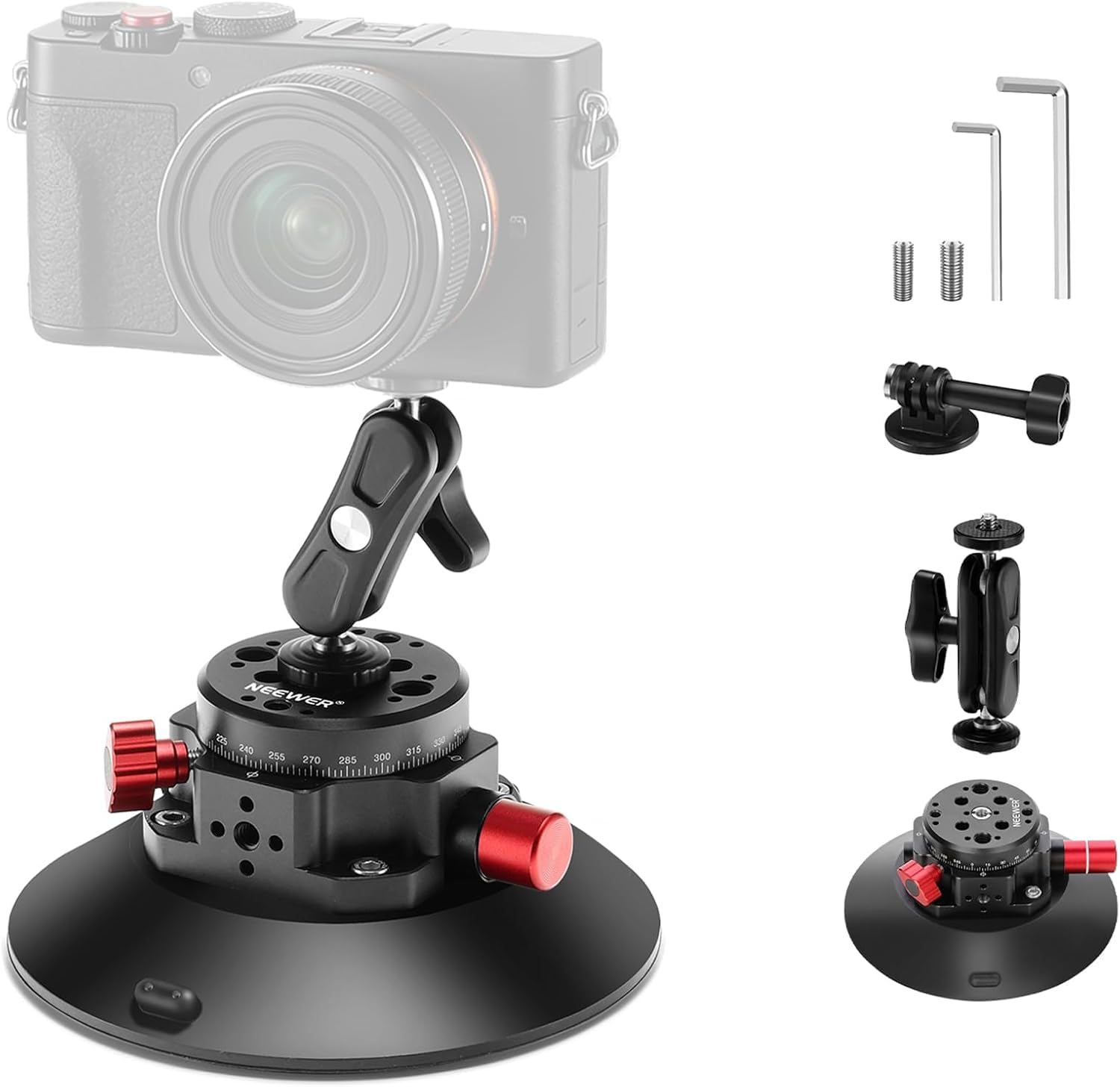 TELESIN Magnetico Supporto per Gopro, Supporto Auto per DJI Osmo Action 5 Pro 4 3 Pocket 3 GoPro Hero 13 12 11 10 9 Max Insta360 X5 X4, Rotazione di 360° Braccio Magico, Accessorio per Action Camera