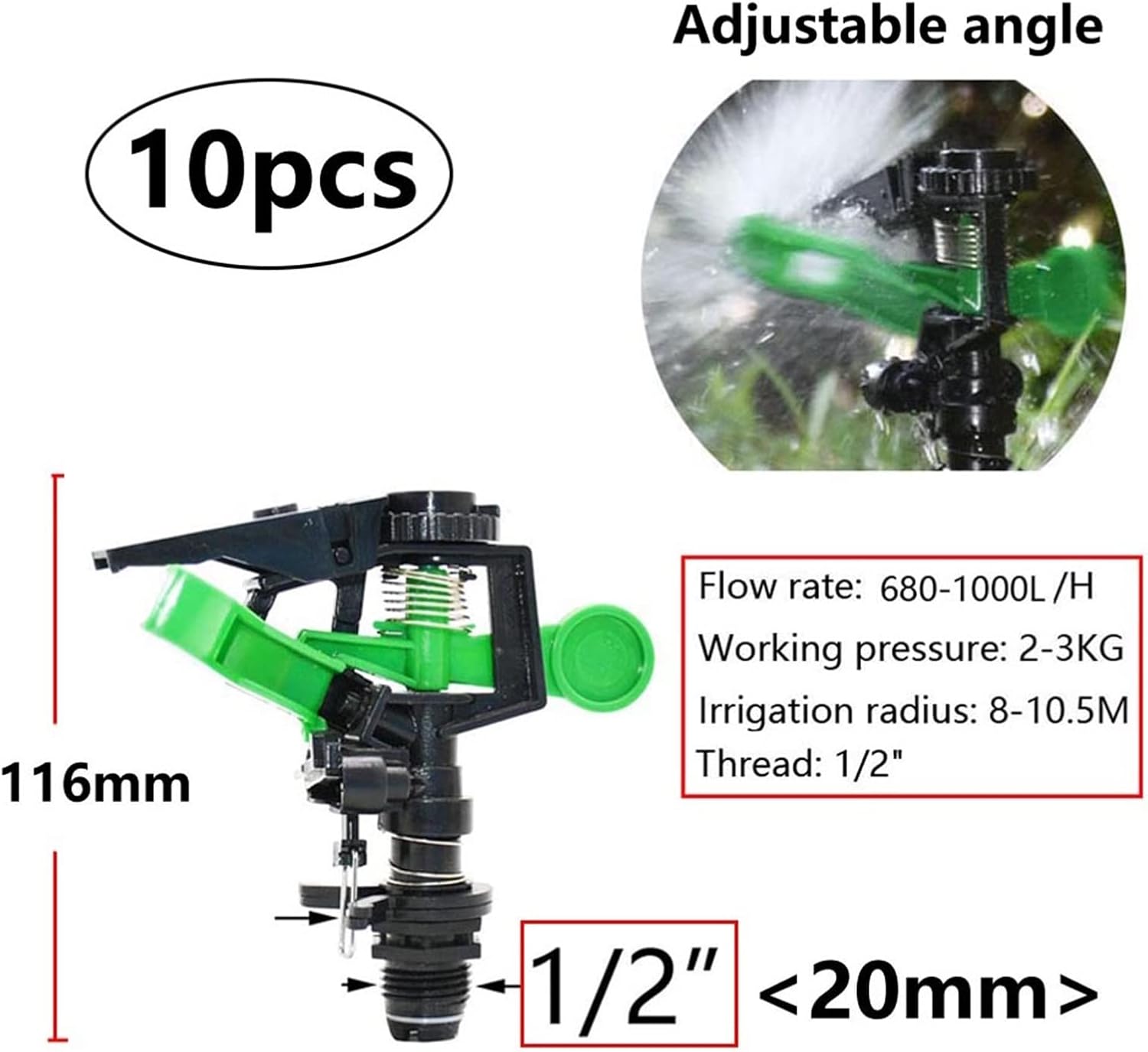 1/2 3/4 Female Thread Big Covering Range Rotate Sprinklers Farm Garden Irrigation Watering Lawn Park Sprinkler 10Pcs (Color : Rotate-01)