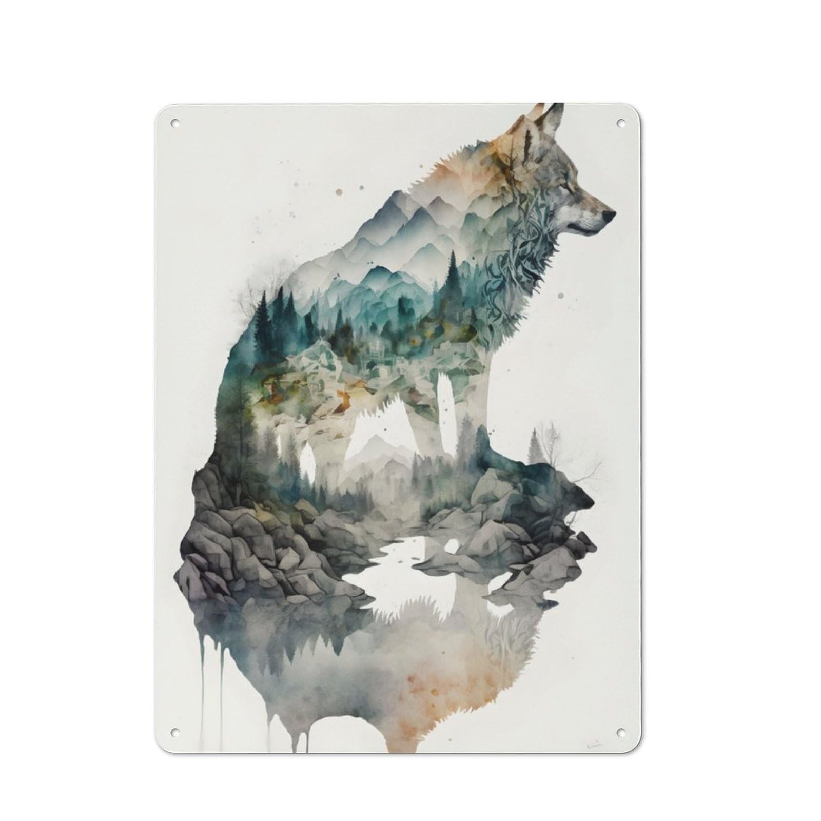 Junmoney Wolf Watercolors Printed Metal Sign 40X30cm For Studio Or Craft Room, For Creative-Space Collectors