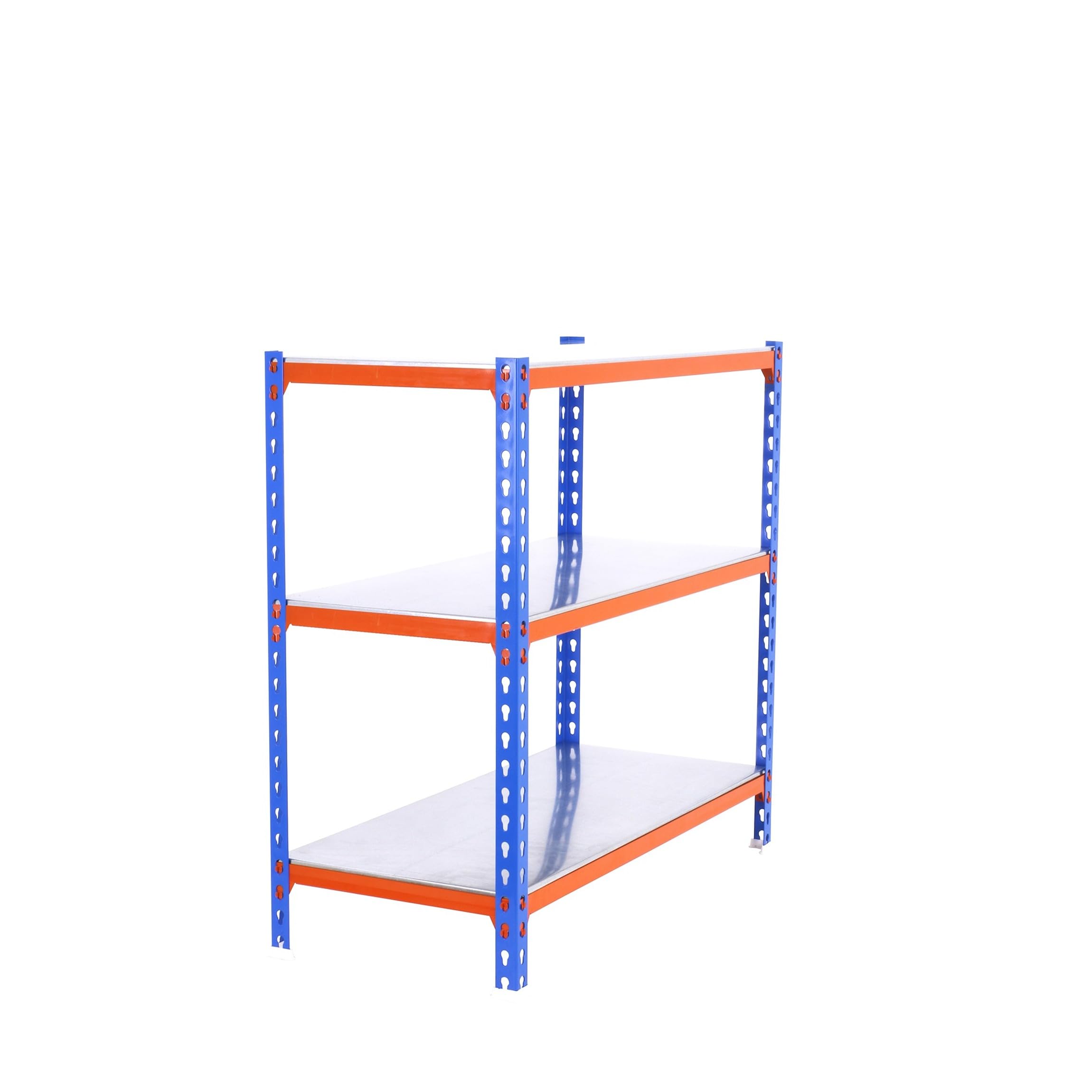 Simon Rack Garage Shelving Units 900x1200x500 mm, 3 Tier Steel Rack, 200 kg per Shelf, Blue/Orange/Galvanised - Simonclick