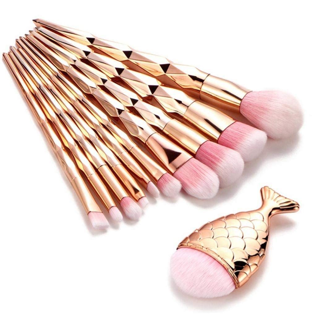UTRUST Diamond Cut Handle Makeup Brush Set with Big Fish Tail for Foundation/Eye Shadow/Lips - 11 Pieces