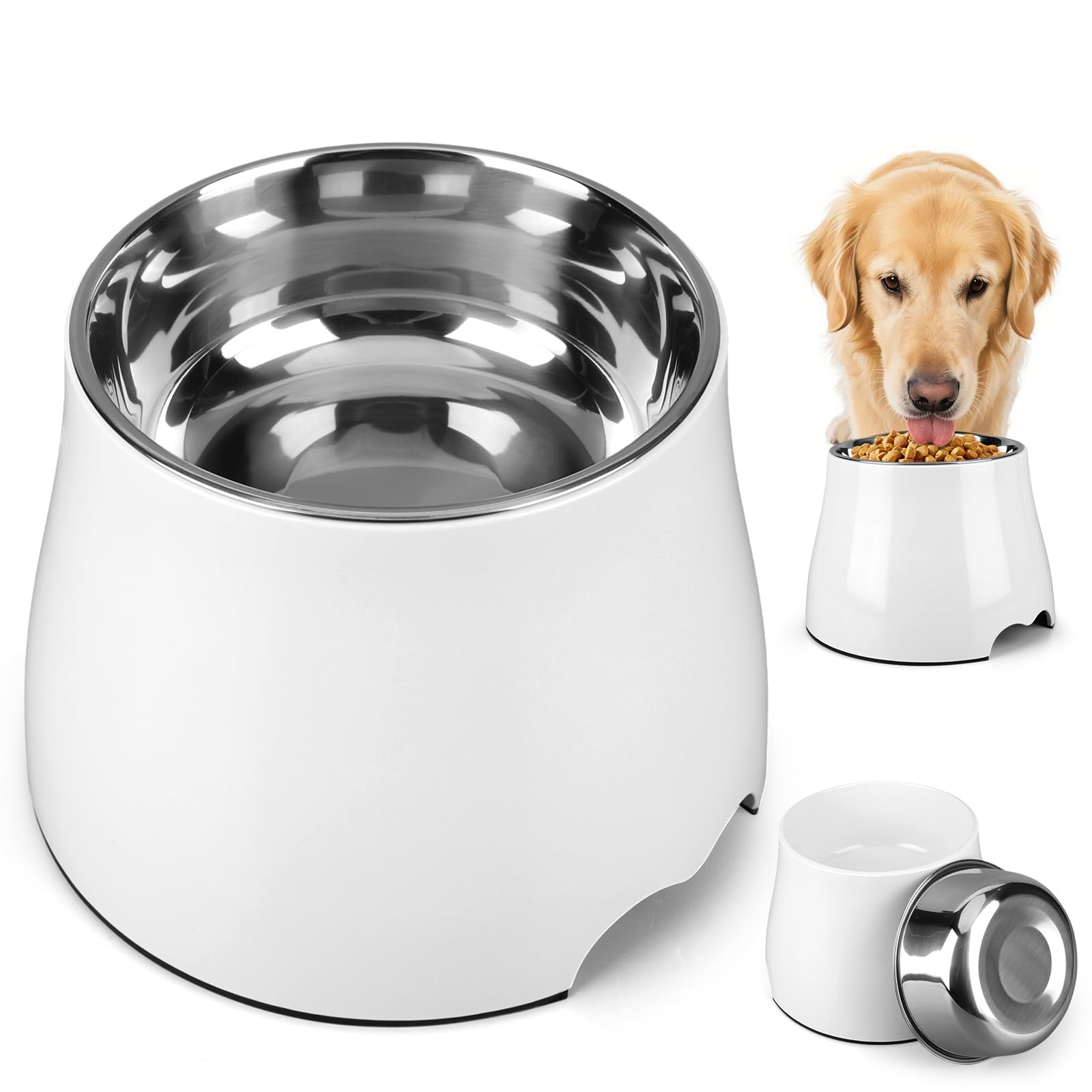 AMZGSHOP Elevated Dog Bowls, Anti-Slip Raised Dog Bowls with Rubber Base & Stainless Steel Bowl, Vertebrae Protection, High Capacity Design for Medium and Small Size Dogs