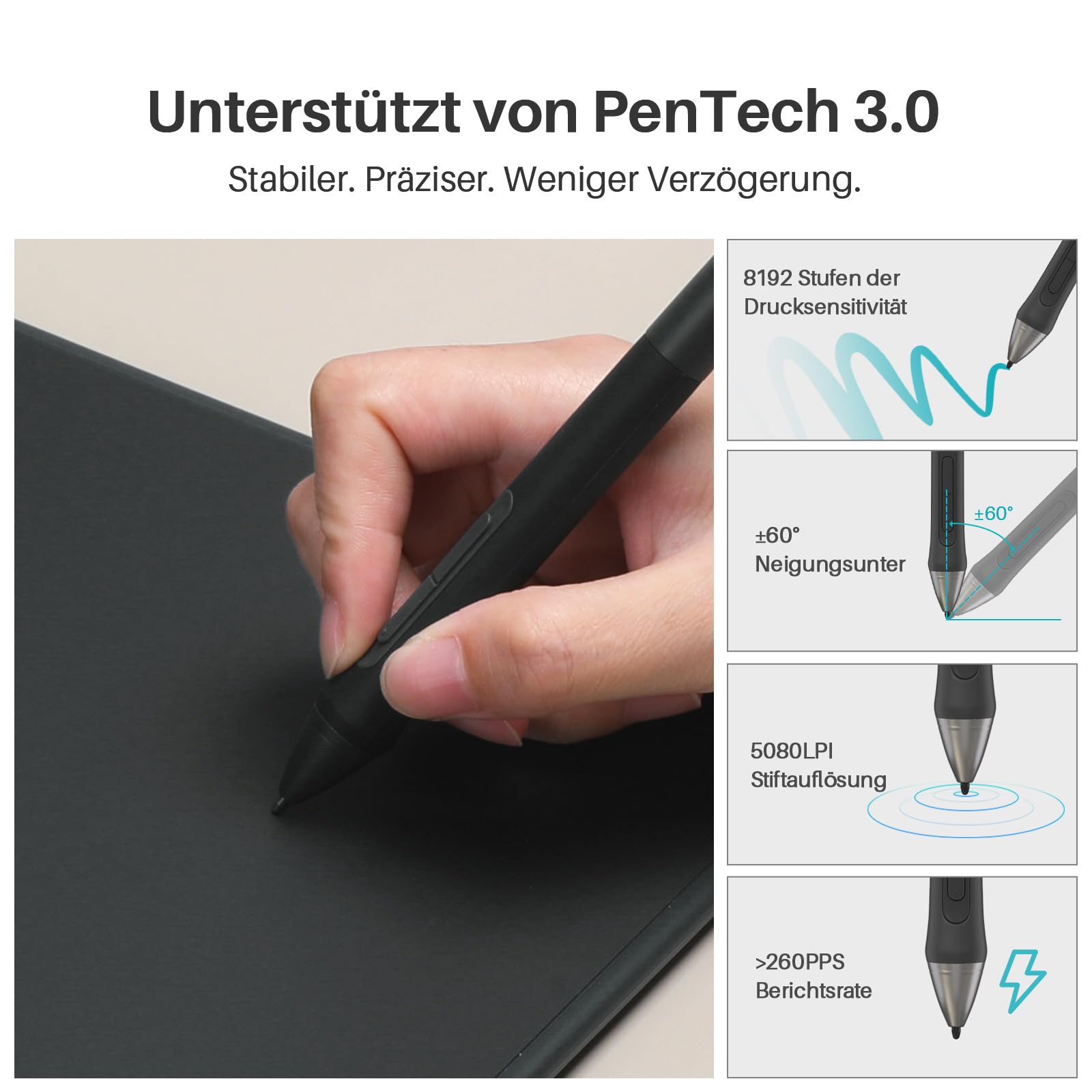 HUION Inspiroy 2 M Grafiktablett, 8 Tasten + Scroller, Schwarz