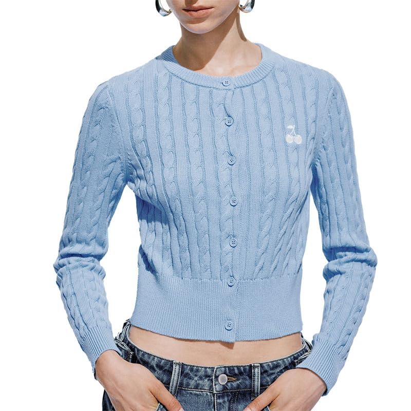 URBAN REVIVO Adorable Womens Cardigan - Cherry Embroidered Design with Soft Fabric