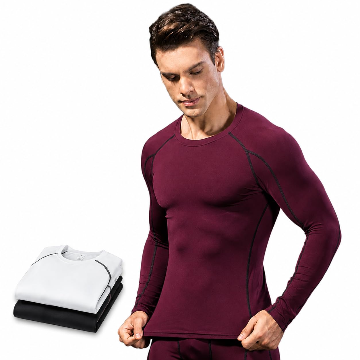 SANANG Homme Athletic à séchage Rapide Compression sous-Couche sous-Couche Haut T-Shirt à Manches Longues 3 Pack