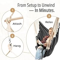 Vista 3 de Silla colgante hamaca columpio – Silla colgante para exteriores e interiores – Silla columpio hamaca – Instalación rápida y fácil con kit de Negro