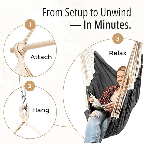 Miniatura 3 de Silla colgante hamaca columpio – Silla colgante para exteriores e interiores – Silla columpio hamaca – Instalación rápida y fácil con kit de