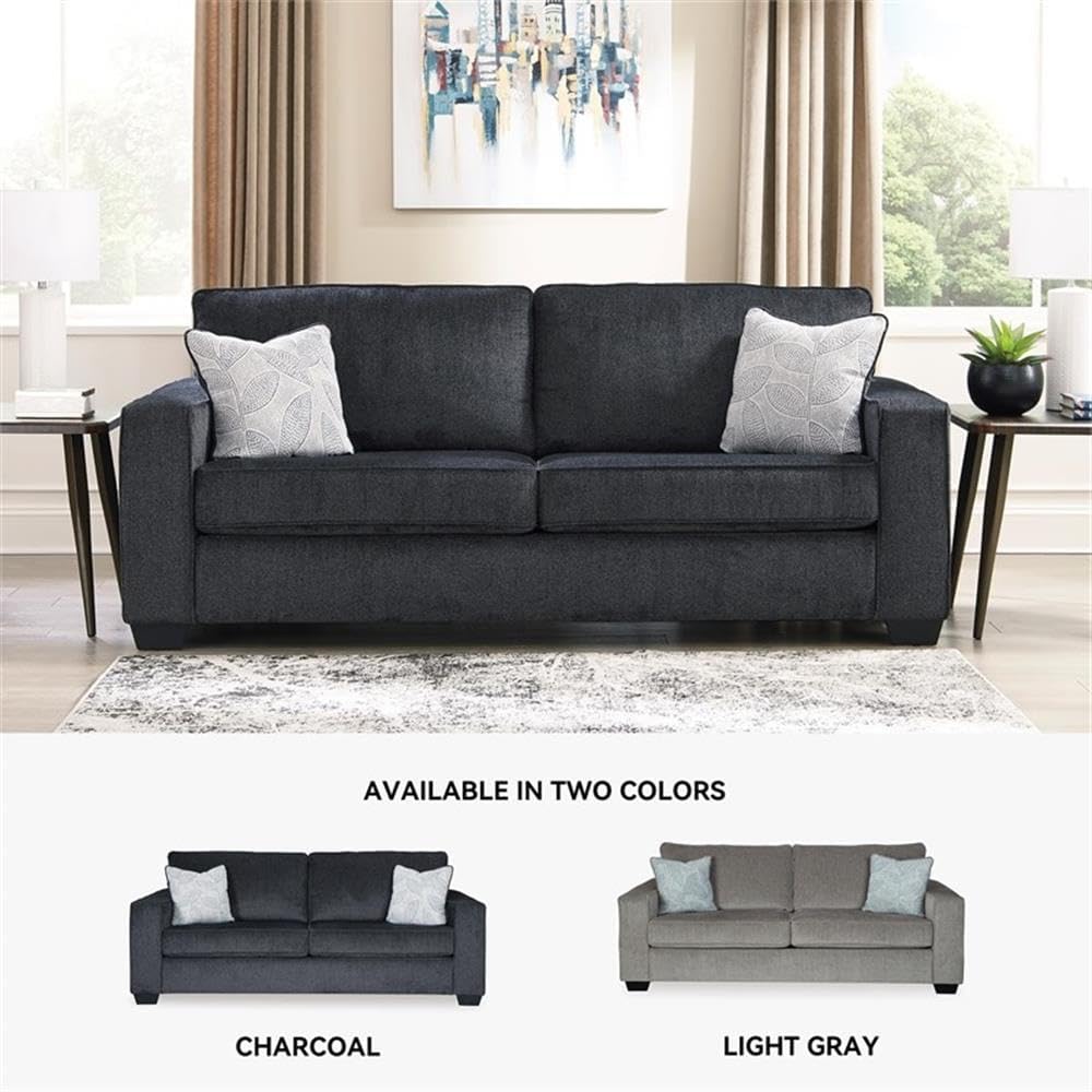 BOWERY HILL Slate Gray Sofa & Loveseat Set with Chenille Upholstery