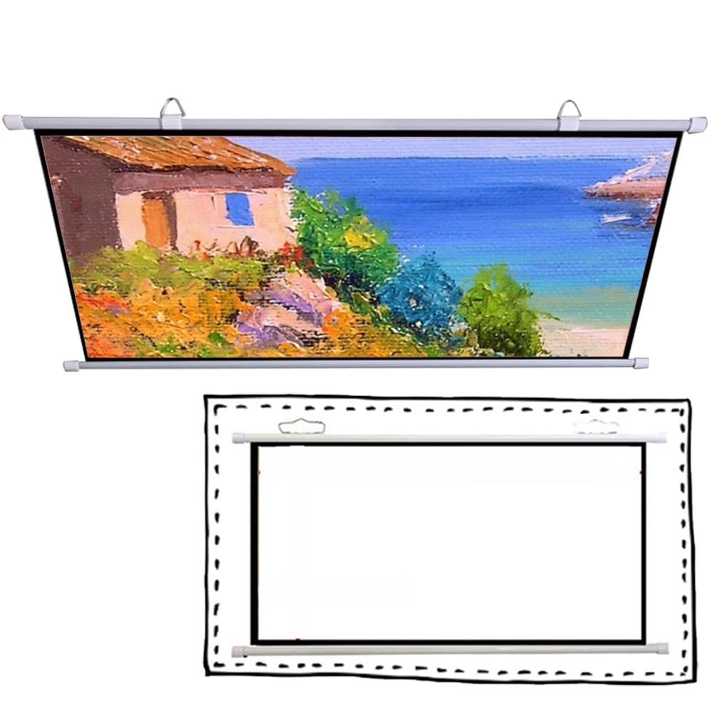Schermo per proiettore da Esterno a Discesa Manuale 40" 50" 60" 72" 4:3 16:9 Schermo di proiezione, Montaggio a Parete 4K 3D HD Schermo per Home Theater Portatile per Interni (Bianco, 16:9-5